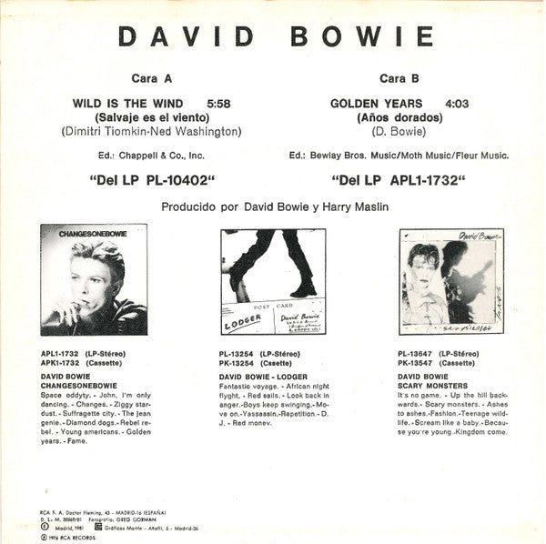 David Bowie : Wild Is The Wind / Golden Years (7")