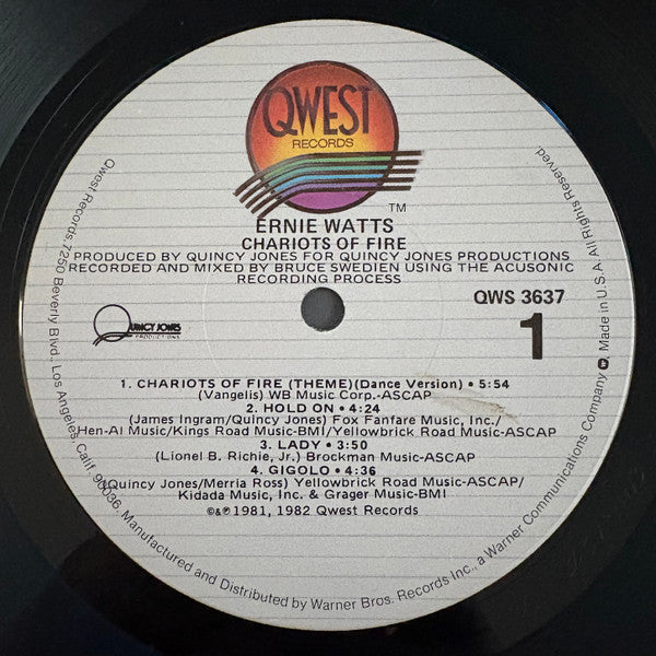 Ernie Watts : Chariots Of Fire (LP, Album, Win)