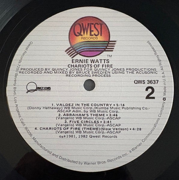 Ernie Watts : Chariots Of Fire (LP, Album, Win)