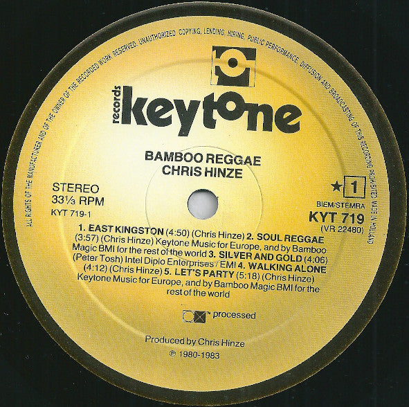 Chris Hinze With Special Guest Stars Peter Tosh, Robbie Shakespeare, Sly Dunbar : Bamboo Reggae (LP, Album)