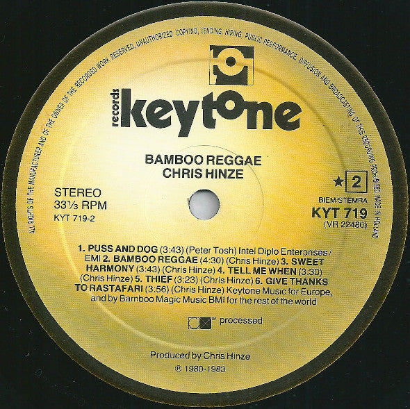 Chris Hinze With Special Guest Stars Peter Tosh, Robbie Shakespeare, Sly Dunbar : Bamboo Reggae (LP, Album)