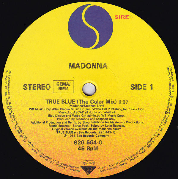 Madonna : True Blue (12", Maxi)