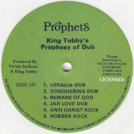 Yabby You : King Tubby's Prophesy Of Dub (LP, Album, RE, Whi)