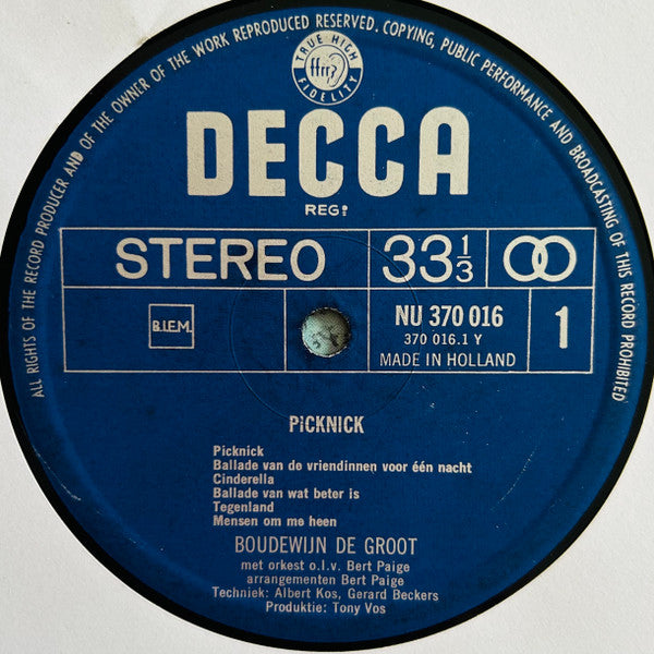 Boudewijn De Groot : Picknick (LP, Album, Fli)