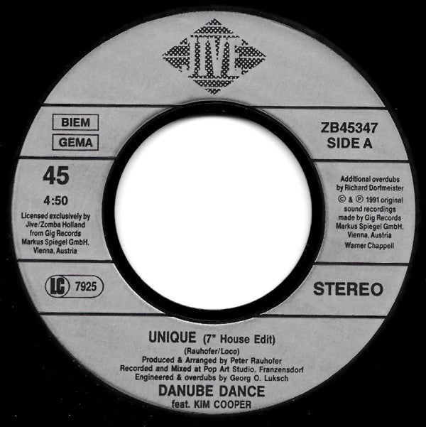 Danube Dance Feat. Kim Cooper : Unique (7", Single)