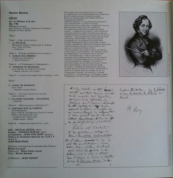 Hector Berlioz, Orchestre National De L'ORTF, Jean Martinon, Jean Topart : Lelio Ou Le Retour À La Vie (LP, Gat)
