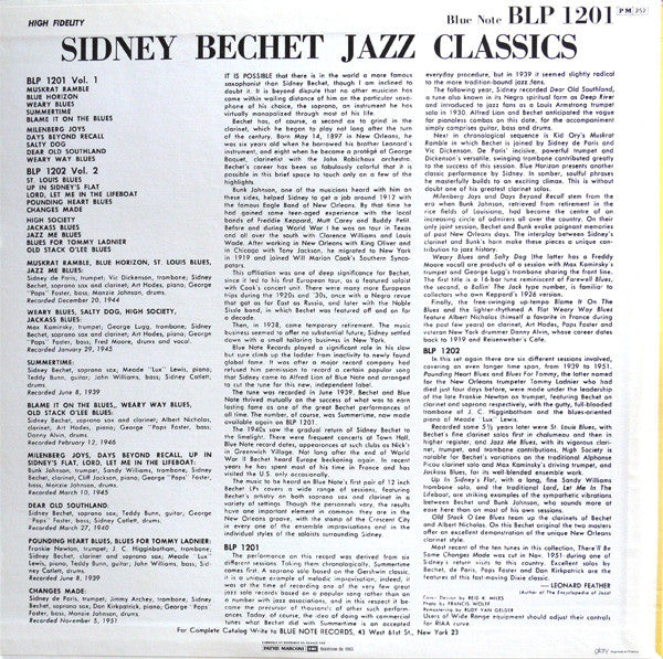 Sidney Bechet : Jazz Classics Volume 1 (LP, RE, RM)