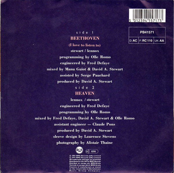 Eurythmics : Beethoven (7", Single)
