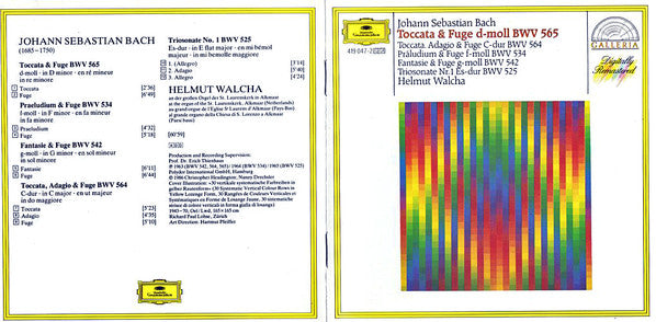 Johann Sebastian Bach / Helmut Walcha : Toccata & Fuge d-moll BWV 565 / Toccata, Adagio & Fuge C-dur BWV 564 / Präludium & Fuge f-moll BWV 534 / Fantasie & Fuge g-moll BWV 542 / Triosonate Nr. 1 Es-dur BWV 525 (CD, Comp, RM)