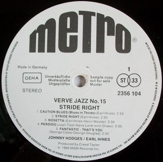 Johnny Hodges, Earl Hines : Stride Right - Verve Jazz No. 15 (LP, Album, Promo)