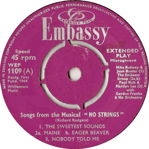 Various : Songs From The Musical "No Strings" (7", EP)
