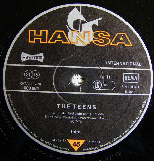The Teens : 1-2-3-4 Red Light / Baby Blue (12", Maxi)