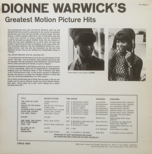 Dionne Warwick : Dionne Warwick's Greatest Motion Picture Hits (LP, Comp)