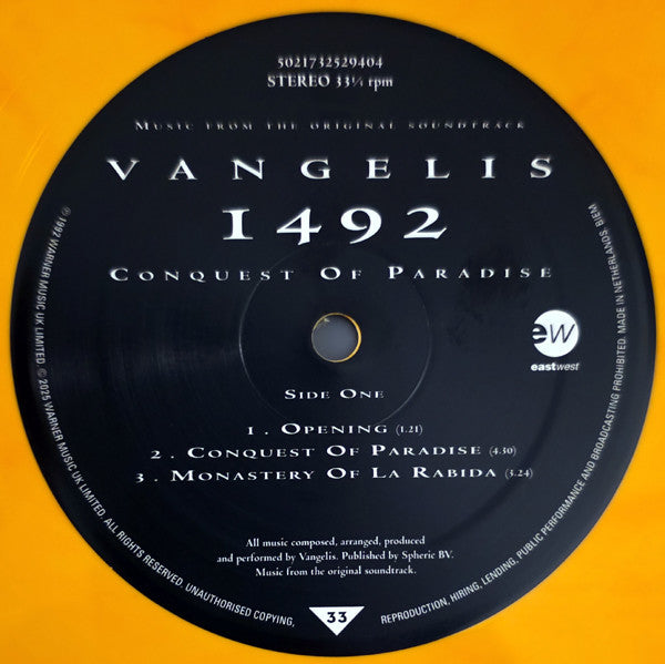 Vangelis : 1492 - Conquest Of Paradise (Music From The Original Soundtrack) (2xLP, Album, Ltd, Yel)