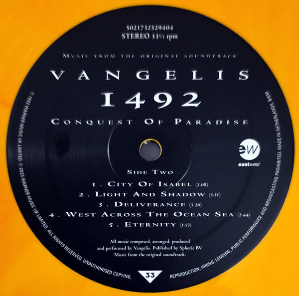 Vangelis : 1492 - Conquest Of Paradise (Music From The Original Soundtrack) (2xLP, Album, Ltd, Yel)