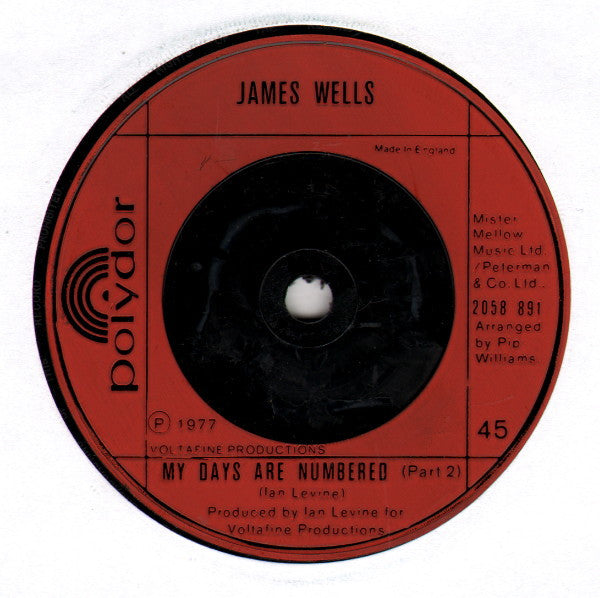 James Wells : My Days Are Numbered (7", Single)