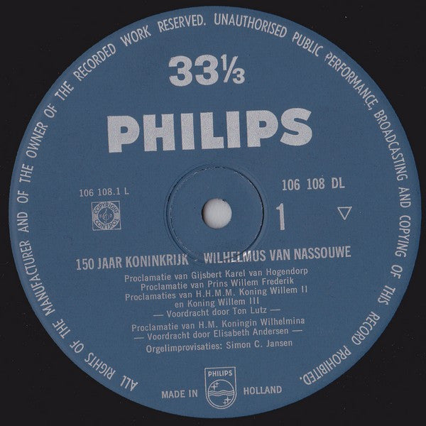 No Artist : 150 Jaar Koninkrijk - Wilhelmus Van Nassouwe (LP, Mono)