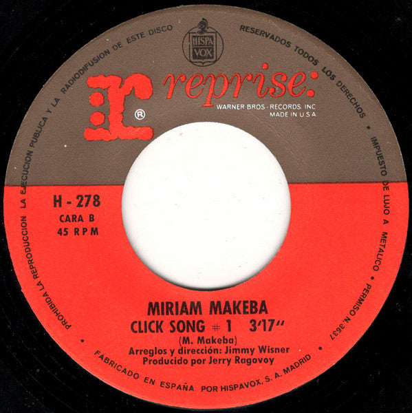 Miriam Makeba : Malayisha / Click Song #1 (7", Single)