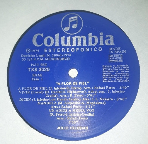 Julio Iglesias : A Flor De Piel (LP, Album, RE, Gat)