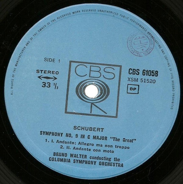 Bruno Walter conducts Franz Schubert, Columbia Symphony Orchestra : Symphony In C Major "The Great" (LP)