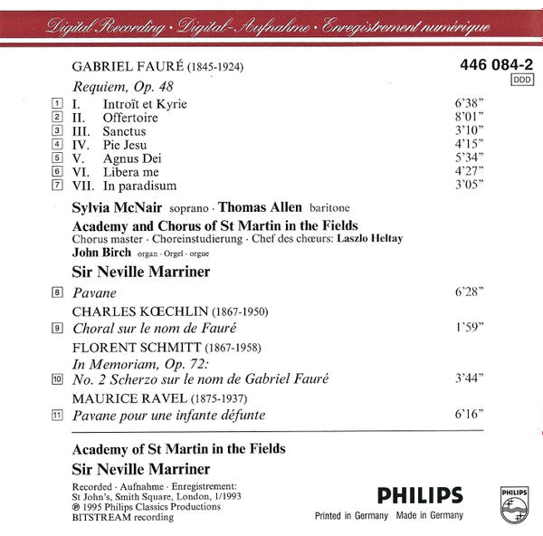 Fauré*, Sylvia McNair, Thomas Allen, Academy Of St Martin In the Fields*, Sir Neville Marriner, Ravel*, Koechlin*, Schmitt* : Requiem - Orchestral Works (CD)