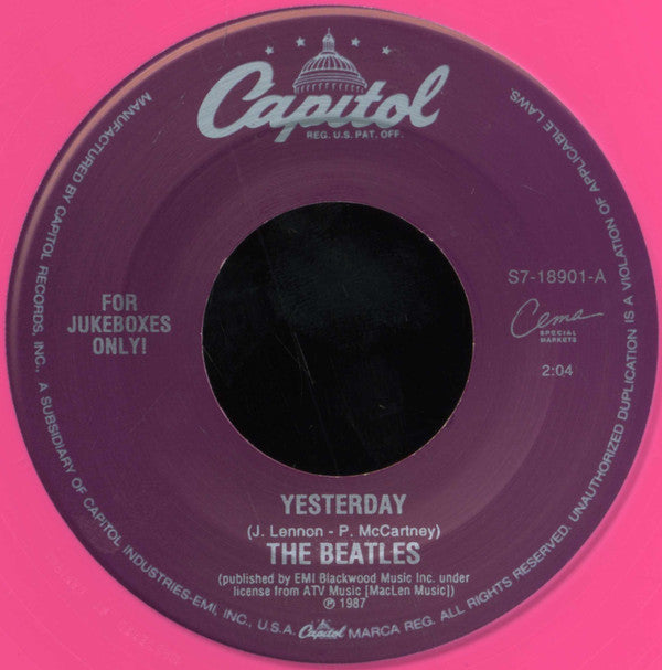 The Beatles : Yesterday / Act Naturally (7", Single, Mono, Jukebox, RE, Pin)