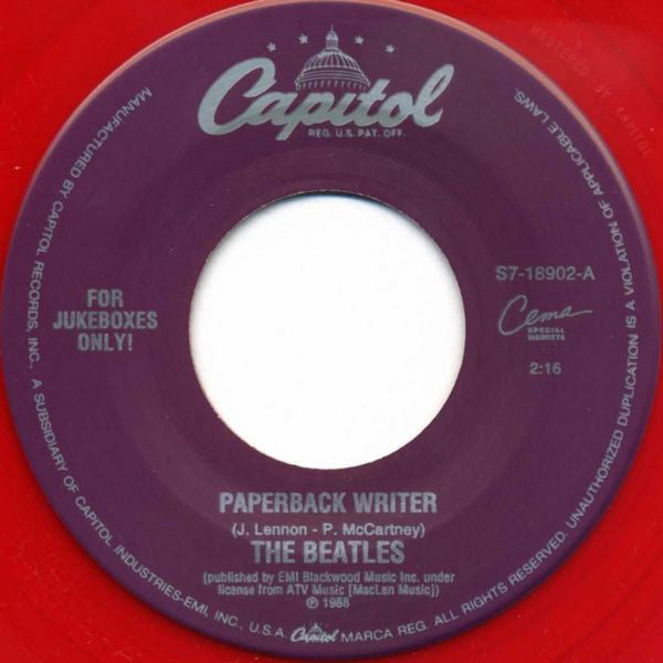 The Beatles : Paperback Writer (7", Single, Mono, Jukebox, RE, Red)