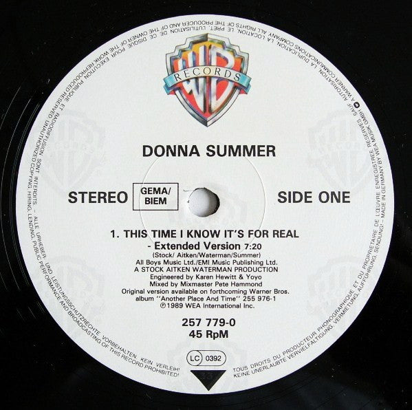 Donna Summer : This Time I Know It's For Real (12", Maxi)