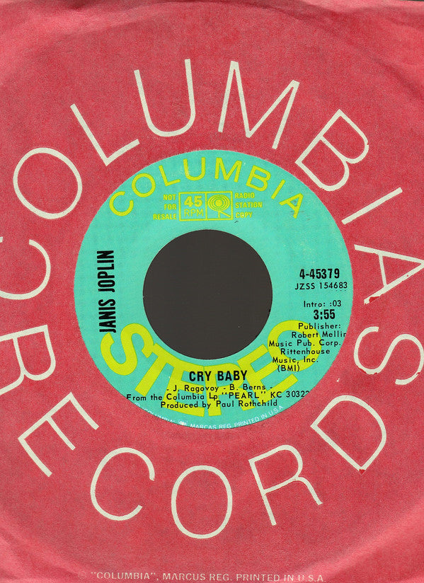 Janis Joplin : Cry Baby (7", Mono, Promo, Styrene)