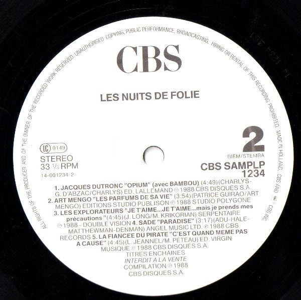 Various : Les Nuits De Folie (2xLP, Comp, Promo, Smplr)