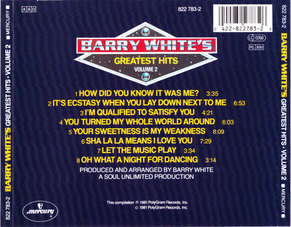 Barry White : Barry White's Greatest Hits•Volume 2 (CD, Comp, RE)