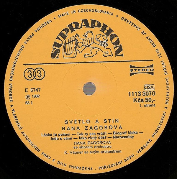 Hana Zagorová : Světlo A Stín (LP, Album, RP)