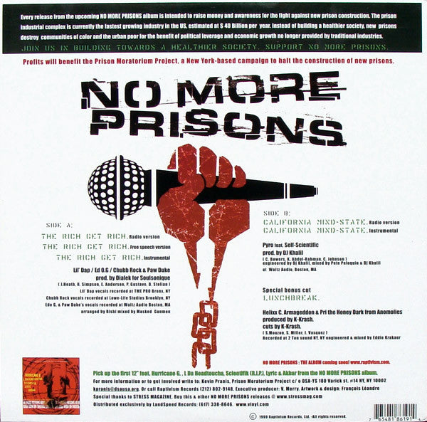 Various : No More Prisons (The Rich Get Rich / California Mindstate) (12")