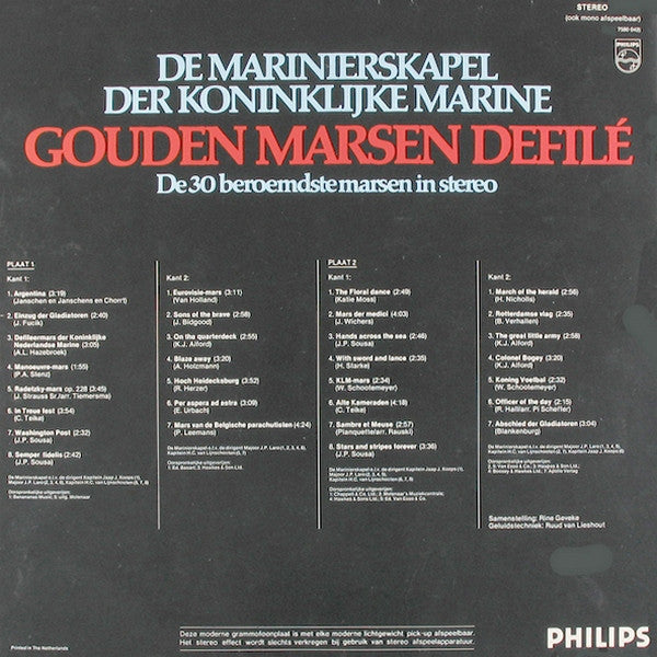 De Marinierskapel Der Koninklijke Marine : Gouden Marsen Defilé - De 30 Beroemdste Marsen In Stereo (2xLP, Comp, Gat)