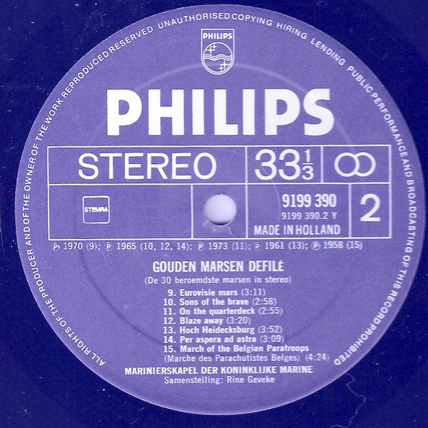 De Marinierskapel Der Koninklijke Marine : Gouden Marsen Defilé - De 30 Beroemdste Marsen In Stereo (2xLP, Comp, Gat)
