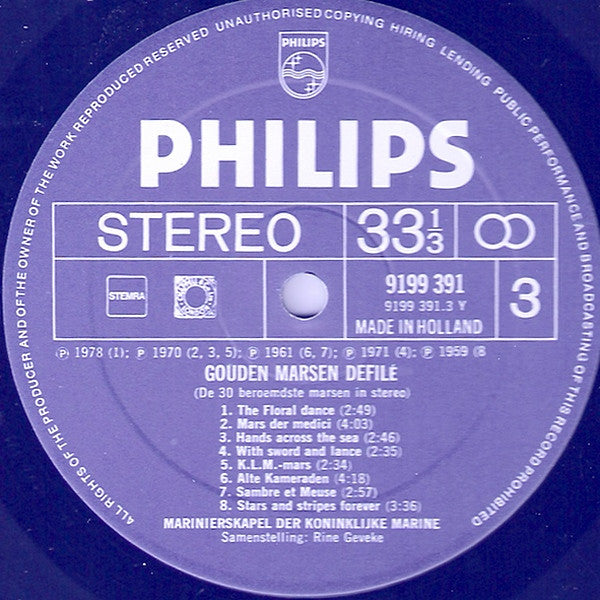 De Marinierskapel Der Koninklijke Marine : Gouden Marsen Defilé - De 30 Beroemdste Marsen In Stereo (2xLP, Comp, Gat)