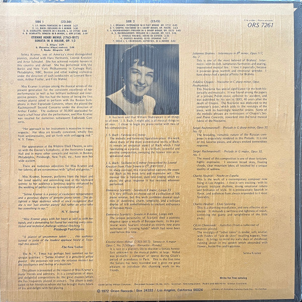 Selma Kramer : A Treasure Of Piano Encores (LP, Album)