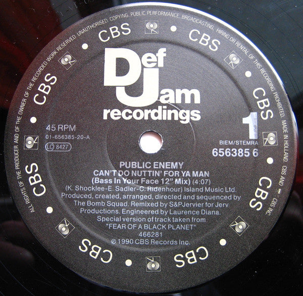 Public Enemy : Can't Do Nuttin' For Ya Man (12")