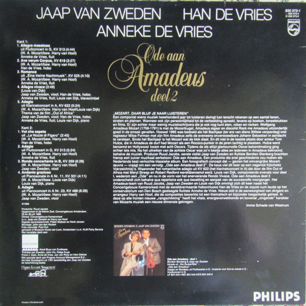 Jaap van Zweden, Han de Vries, Anneke de Vries : Ode Aan Amadeus Deel 2 (LP, Album)
