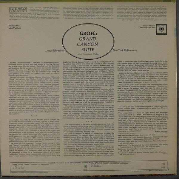 Grofé* - Leonard Bernstein, New York Philharmonic : Grand Canyon Suite (LP)