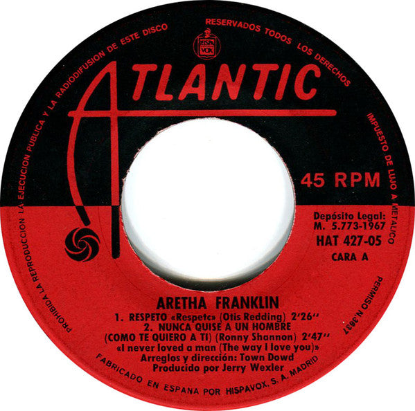 Aretha Franklin : Respeto / Nunca Quise A Un Hombre Como Te Quiero A Ti / Buenos Tiempos / Salvame (7", EP)
