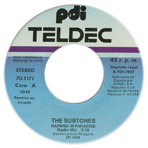 The Subtones : Raining In Paradise (7", Single, Promo)