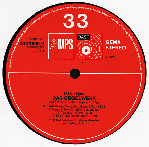 Max Reger, Kurt Rapf : Das Orgelwerk Auf Grossen Orgeln Europas 2. (2xLP, Album)