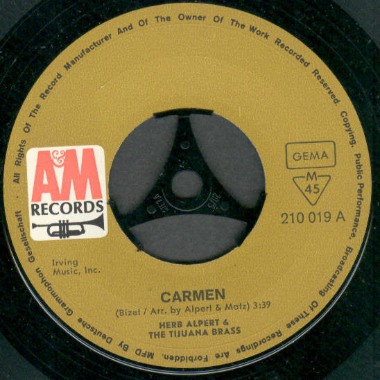 Herb Alpert & The Tijuana Brass : Carmen / Love So Fine (7", Single)