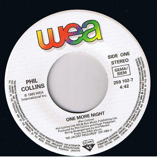 Phil Collins : One More Night (7", Single)