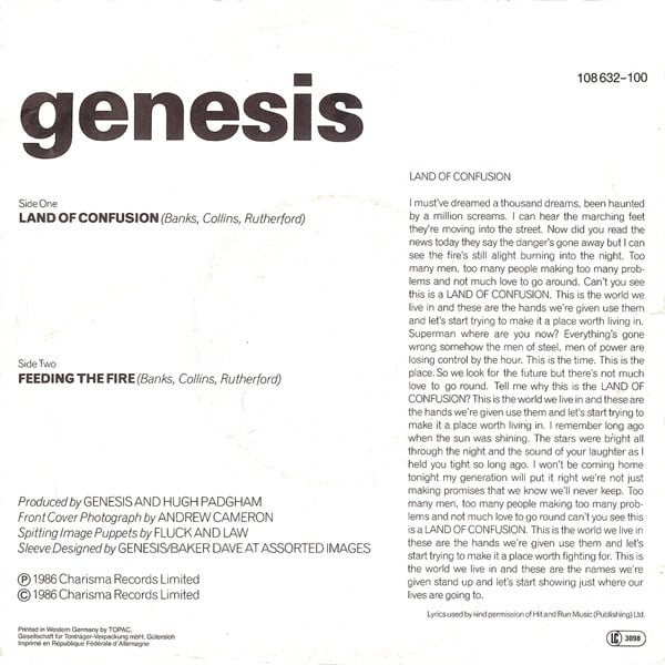 Genesis : Land Of Confusion (7", Single)