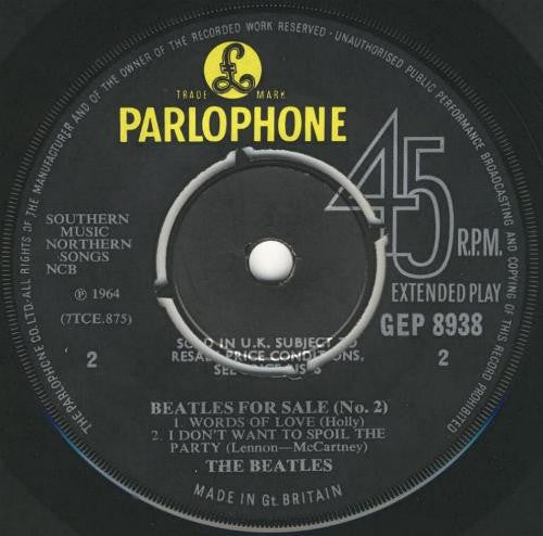 The Beatles : Beatles For Sale (No. 2) (7", EP, Mono)