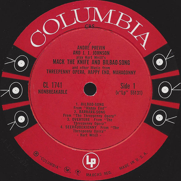 André Previn And J.J. Johnson : Play Kurt Weill's Mack The Knife & Bilbao-Song (LP, Album, Mono, Ter)