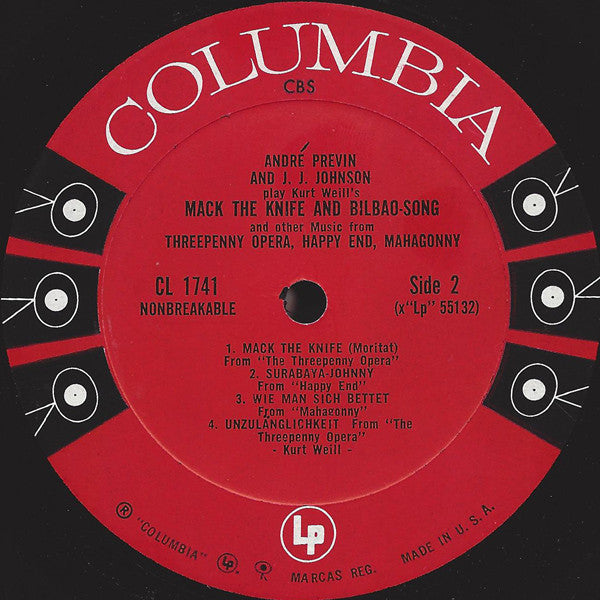 André Previn And J.J. Johnson : Play Kurt Weill's Mack The Knife & Bilbao-Song (LP, Album, Mono, Ter)