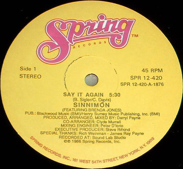 Sinnimon* : Say It Again (12", Single)